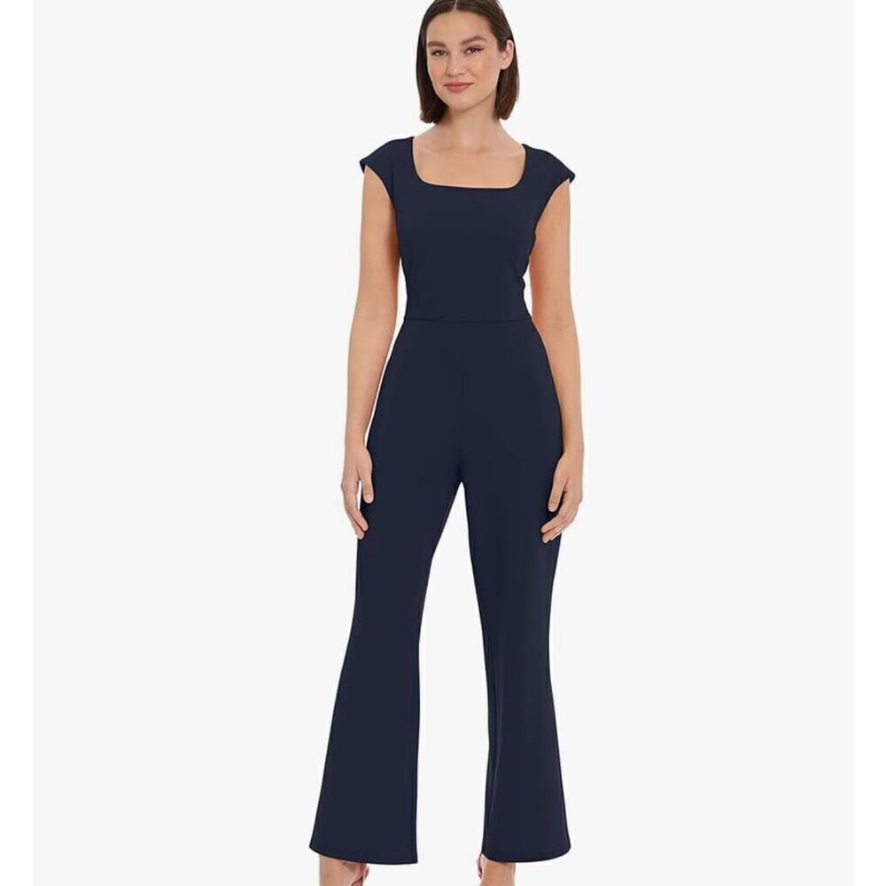 Donna Morgan womens Sleek Style Jumpsuit Office Workwear navy blouse size 0